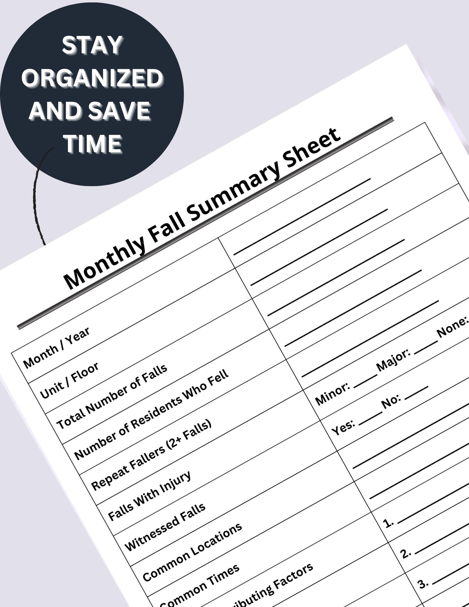 Printable Fall Risk Bank Printable Fall Risk Toolkit for Nursing Homes, Printable LTC Forms ...