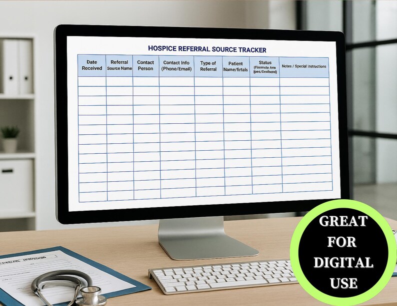 Hospice Referral Source Tracker, Printable Hospice Intake Log, Non ...