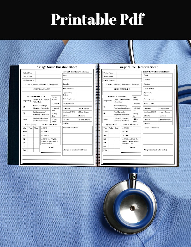 Triage Nurse Question Sheet, Printable Emerge Nurse Report Sheet PDF ...