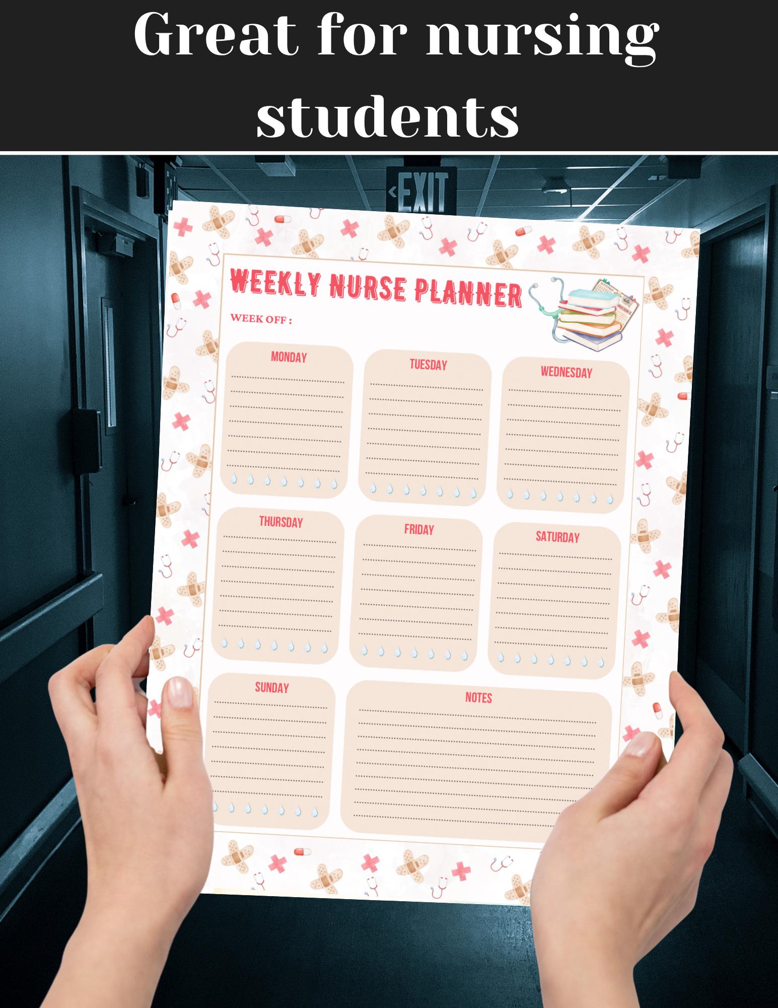 Nurses Week Note Templates Weekly Nurse Printable Digital Planner, Blush Watercolor Nursing ...