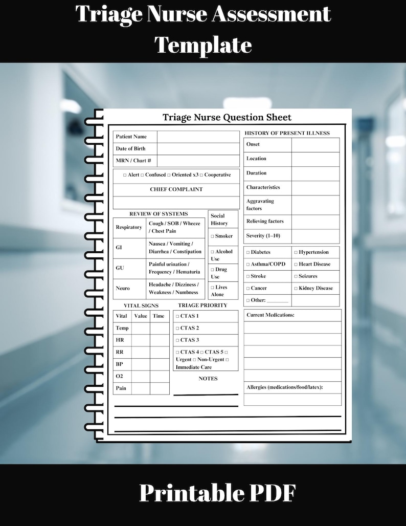 Triage Nurse Question Sheet, Printable Emerge Nurse Report Sheet PDF ...