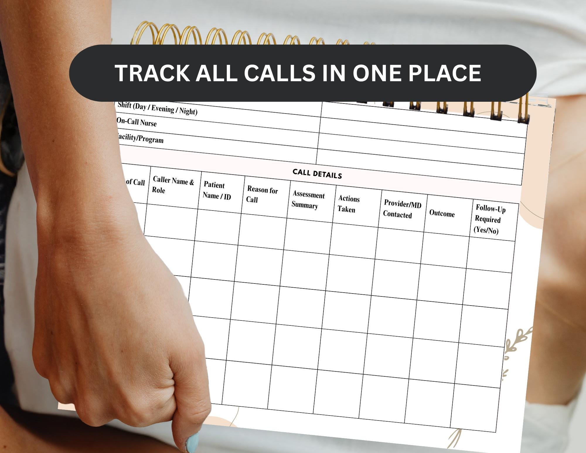 Quick Call Documentation Nursing On-call Log Template Landscape | Printable Nurse Call Sheet PDF ...