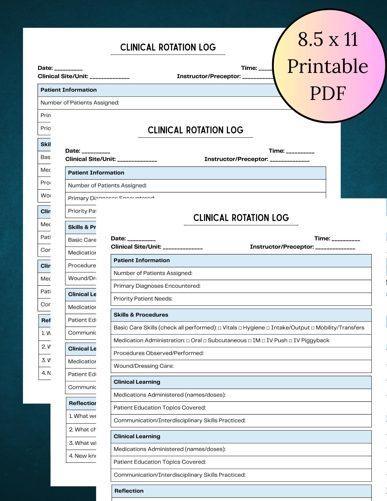 Clinical Rotation Log Printable, Nursing Student Clinical Log Sheet PDF ...