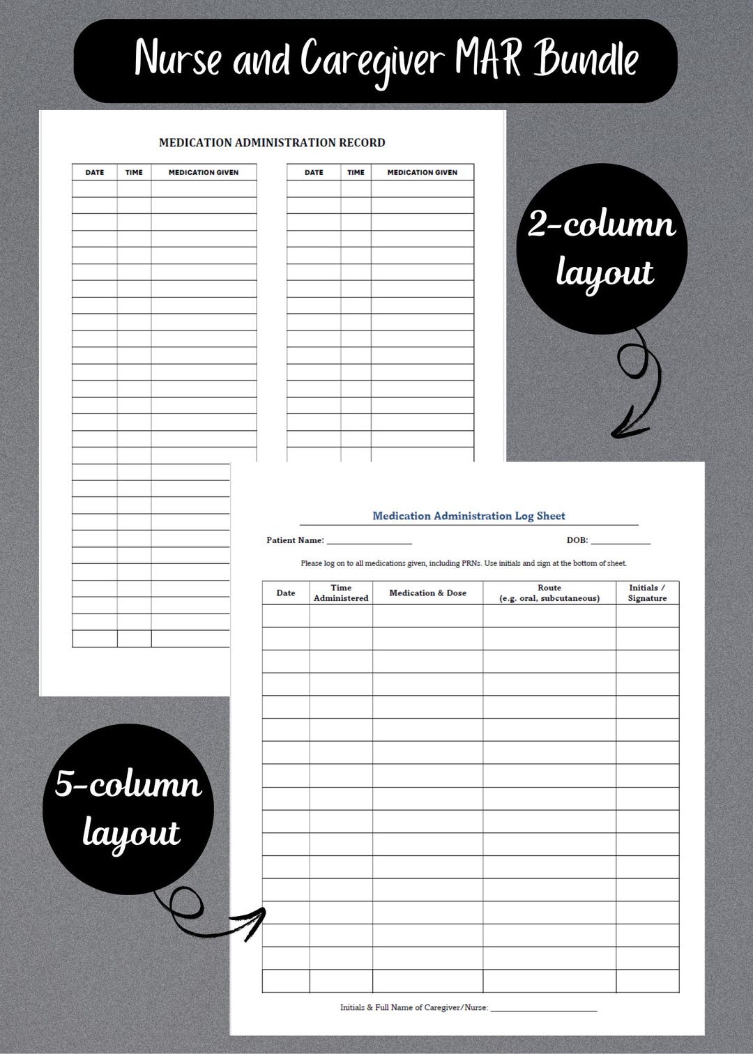 Printable Medication Administration Record Bundle, Nurse & Caregiver ...