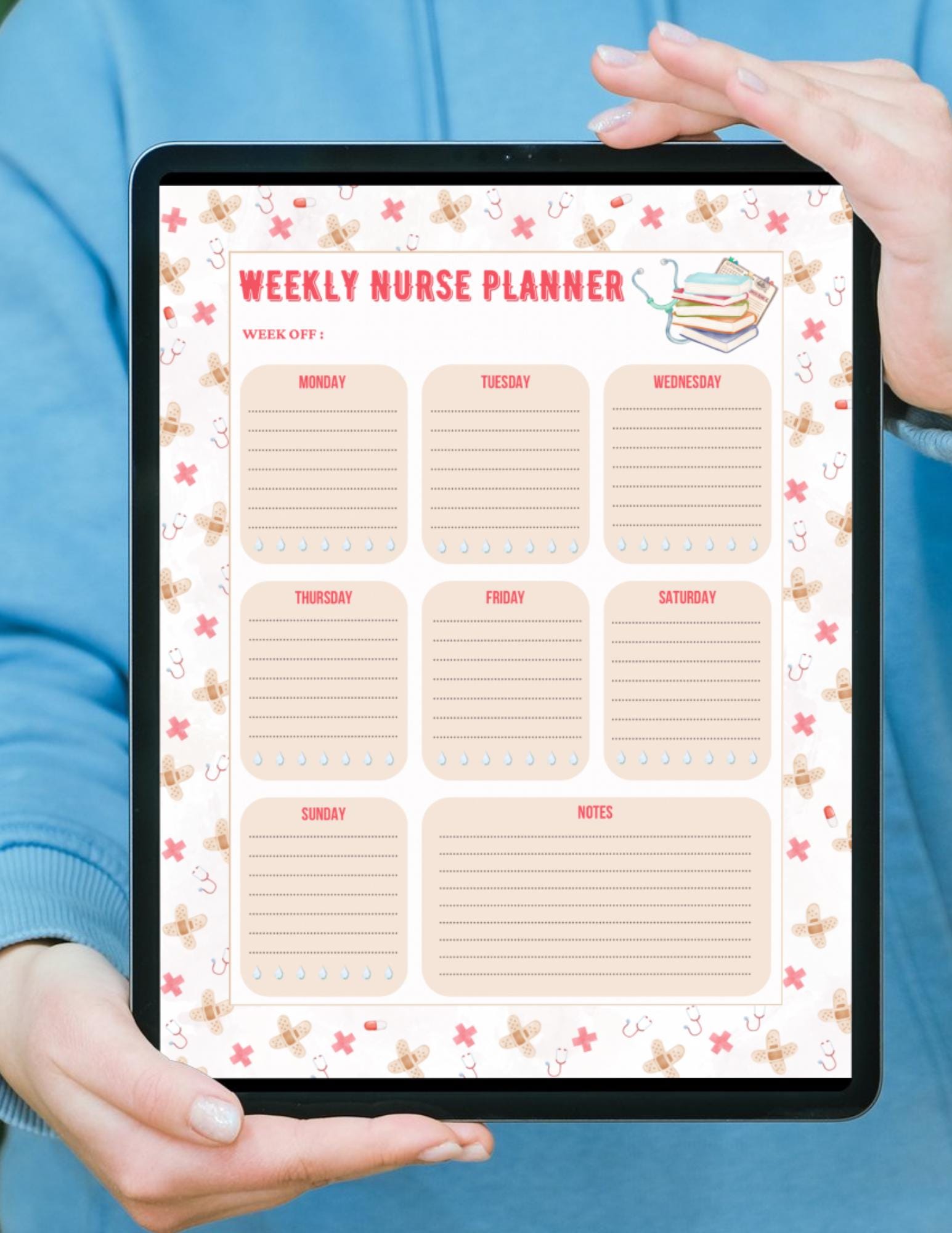 Weekly Nurse Printable Digital Planner, Blush Watercolor Nursing Stationery, C, Clinical Notes ...