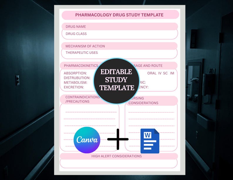 Pharmacology Drug Study Template, Nursing Student Printable, Editable ...