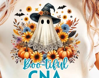 Boo-tiful cna certified nursing  assistance halloween ghost sublimation png, cute fall nurse spooky digital download png 300 dpi , ghost