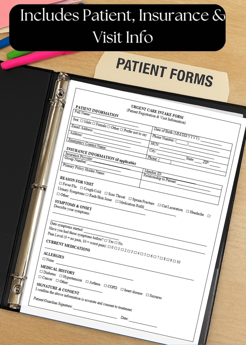 Printable Urgent Care New Patient Registration Form for Walk in Clinics ...