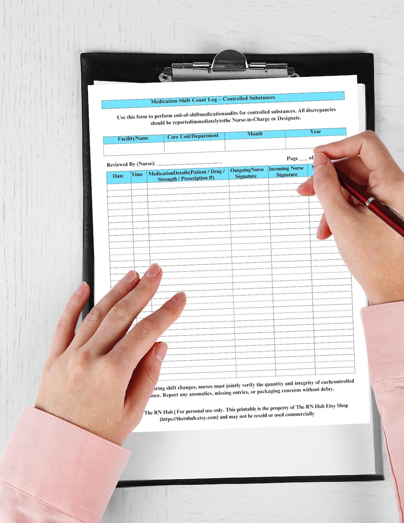 Controlled Substance Medication Count Log | Printable Shift Audit Sheet ...