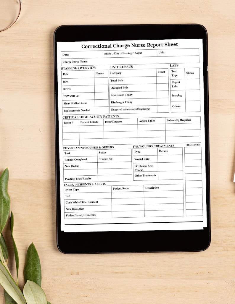 Correctional RN Charge Report Template, Printable PDF Shift Report ...