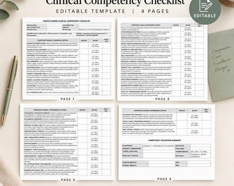 Hospice Nurse Clinical Competency Checklist, Editable Word Template, Skills Validation, Orientation, Annual Review, 4 Page Printable rn test