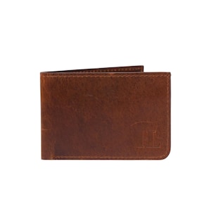 Cartera plegable delgada marrón de Hammi Leathers: hecha a mano en cuero de grano superior para hombre / 4 ranuras para tarjetas, regalo minimalista para efectivo