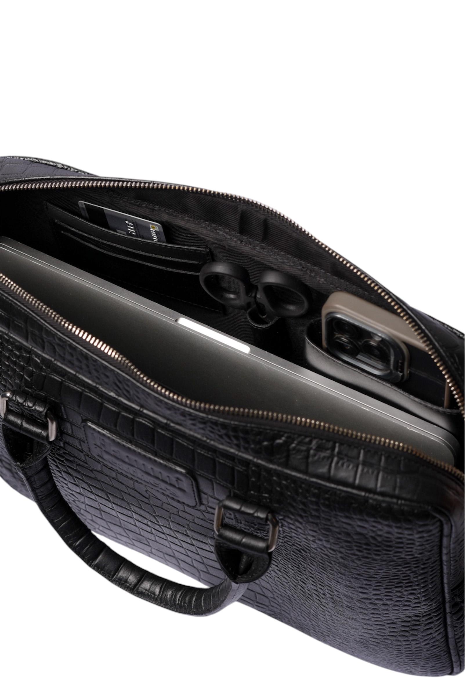 Croc-embossed Leather Laptop Bag – 14