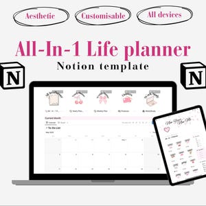 2025 Notion Planner All-In-1 Life Planner Dashboard, That Girl Aesthetic Notion Template, Minimal Personal Planner, ADHD Notion
