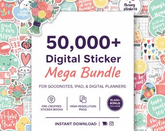 50.000+ digitale sticker megabundel, png-stickers voor planner, dagboek, GoodNotes, iPad, afdrukbare stickers