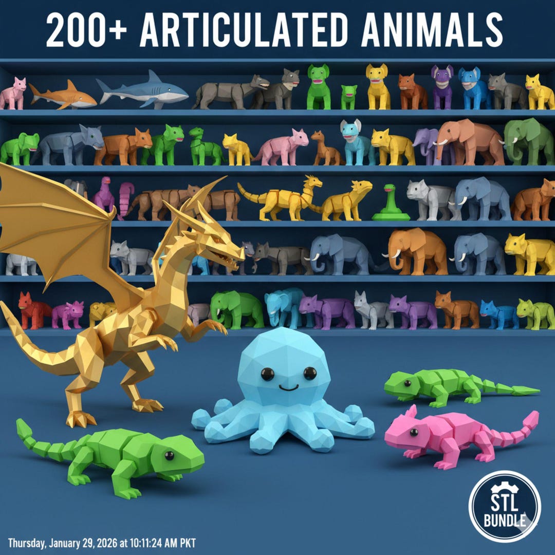 200 Articulated Animals STL Bundle Flexi Animals For 3D Printing 