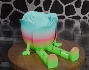 Flexi Rose Figurine – Articulated 3D Model on Wooden Base
