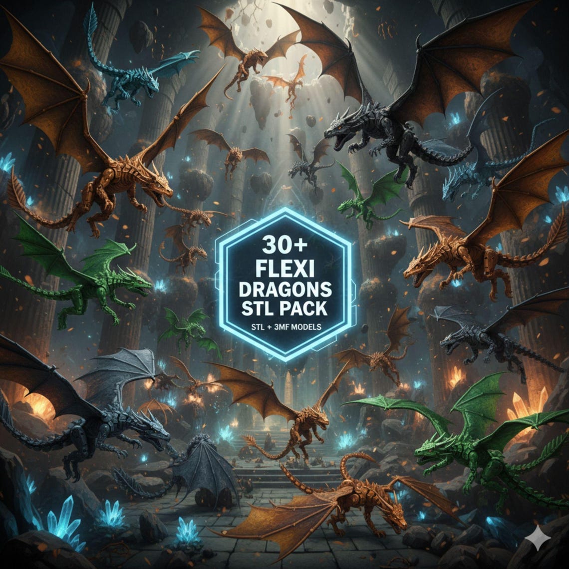 30+ Flexi Dragons STL Pack | Articulated Dragon STL Files | 3D Print ...