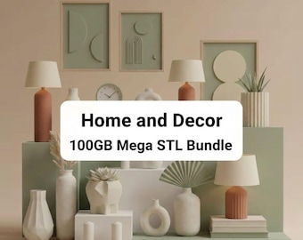 Paquete Mega STL de 100 GB para decoración del hogar y la oficina / Archivos de decoración imprimibles en 3D / Paquete STL para muebles, jarrones, lámparas y arte de pared. Decoración de pared, lámparas, macetas y lámparas.