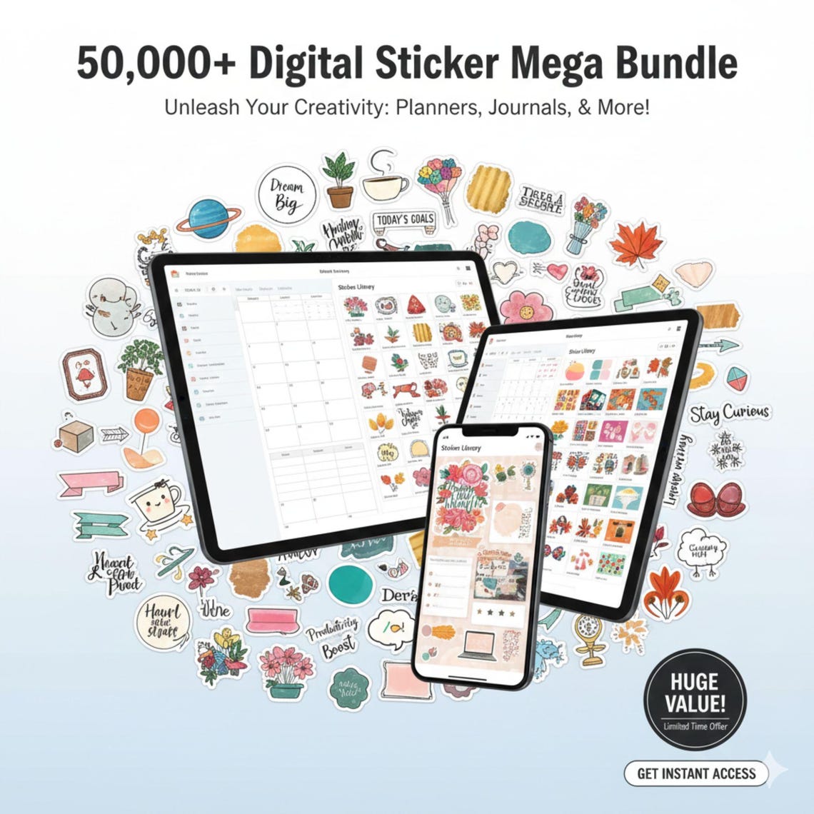 50,000+ Digital Sticker Mega Bundle, PNG Stickers for Planner, Journal ...