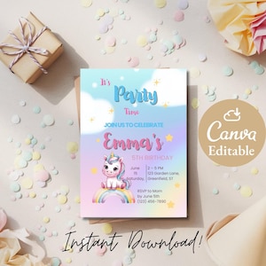 Unicorn Birthday Card Printable – Whimsical Kids Birthday Card – Instant Download – Magical Rainbow Unicorn Greeting – 5x7 Digital BDay Card