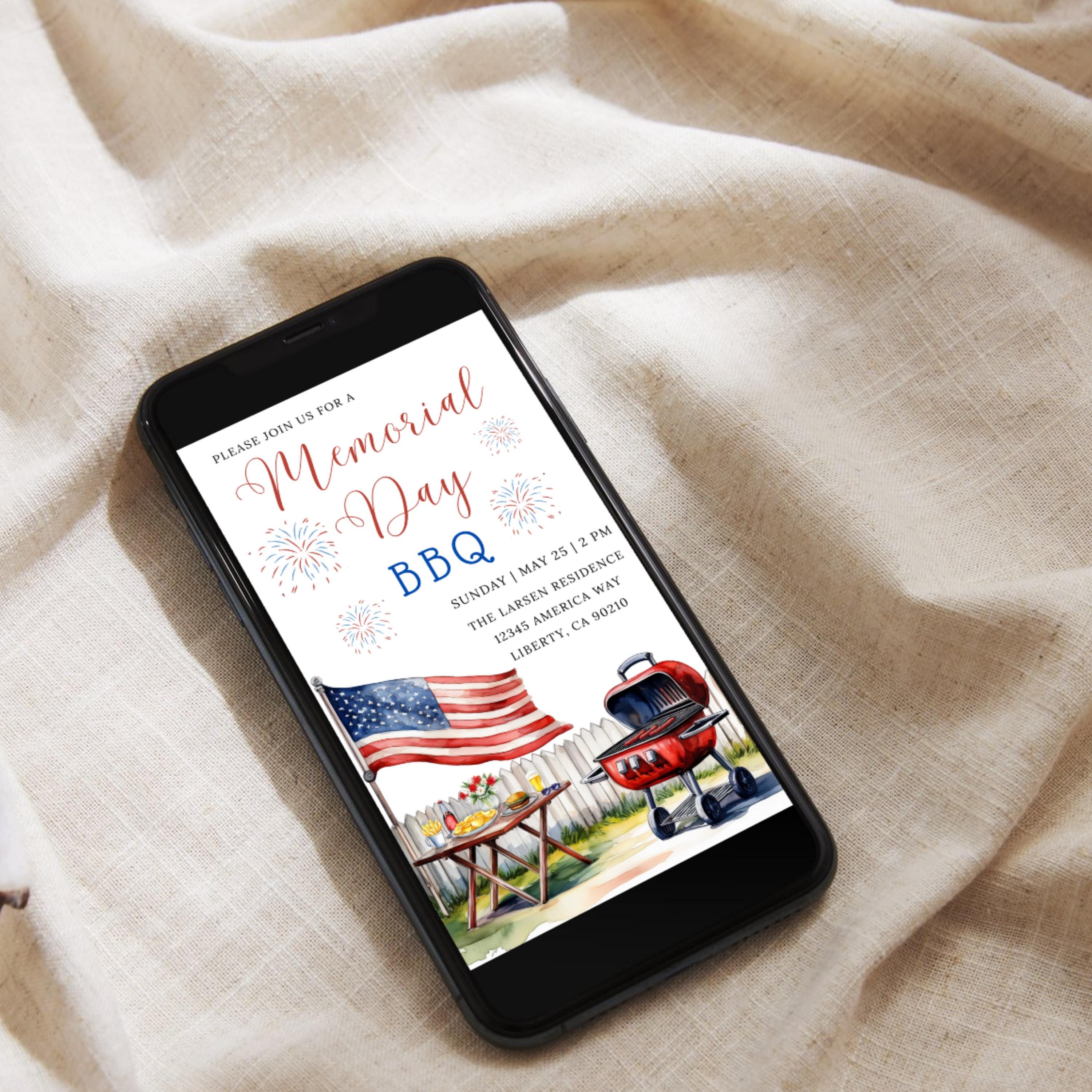 Memorial Day BBQ Invitation | Memorial Day Party Digital Invitation ...