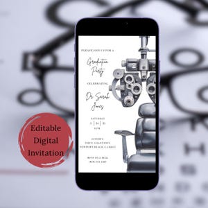 Uitnodiging afstudeerfeest optometrist | Sjabloon digitale optometrie afstuderen uitnodiging | Optometrie Gradatie | Optometrist | Bewerkbaar