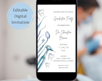 de remise des diplômes de dentiste | Modèle numérique d'invitation à une fête de diplômé en médecine dentaire | Diplôme de dentiste | Soirée dentaire | Dentiste | Modifiable