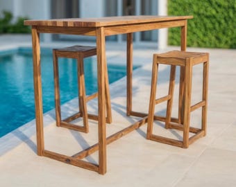 Plano de mesa y taburetes de bar: muebles de exterior y carpintería (descarga en PDF)