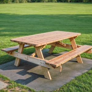 DIY wooden outdoor bench plan, outdoor seating, Modern table build guide, picnic table, step by step instructions- Woodworking Plans
