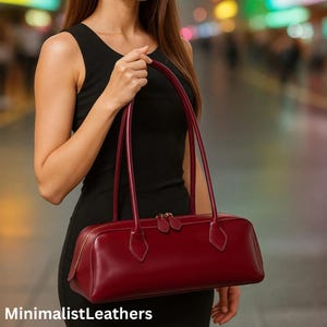 Vintage Leather Baguette Bag: Small Shoulder Purse, Top Handle Handbag