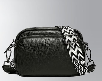 Sac à bandoulière en cuir avec bandoulière à motif, sac à bandoulière polyvalent