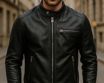 Handmade Black Cowhide Leather Biker Jacket: Men's Custom Outerwear
