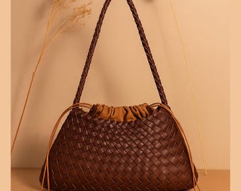 Bolsa tote de couro trançado feito à mão: bolsa de ombro estilo Boho Hobo