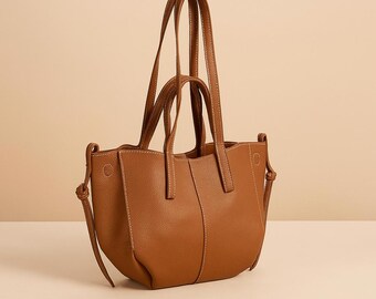 Genuine Leather Tote Bag: Classic Minimalist Shoulder Bag