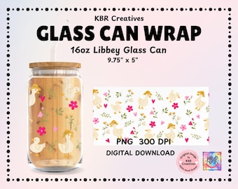 16oz Glass Can Wrap | Cute Goose Tumbler Wrap PNG | Spring Cottagecore Goose | Boho Daisy | Iced Coffee Cup Wrap Design | Silly Goose