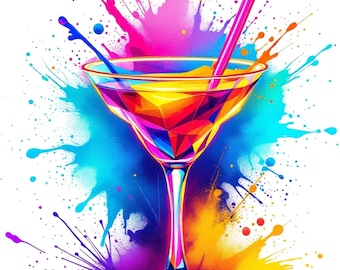 Cocktail avec oeuvre d'art murale amusante