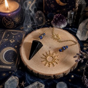Soluna unique handmade pendulum, black agate and lapis lazuli