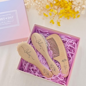 Regalo personalizzato per neonata, spazzola per capelli in legno personalizzata per neonata, regalo per neonata inciso, spazzola personalizzata per neonata, regalo per baby shower per neonata