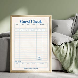 Blank Guest Check Art Print, Guest Check Print, Trendy Wall Art, Guest Check Wall Art, Apartment Wall Décor, Printable Personalize Poster