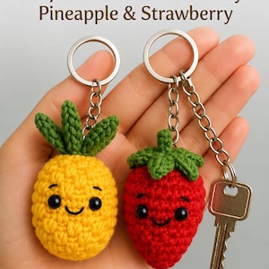 Patrón de llavero de frutas a crochet: piña y fresa (amigurumi) (descarga en PDF)