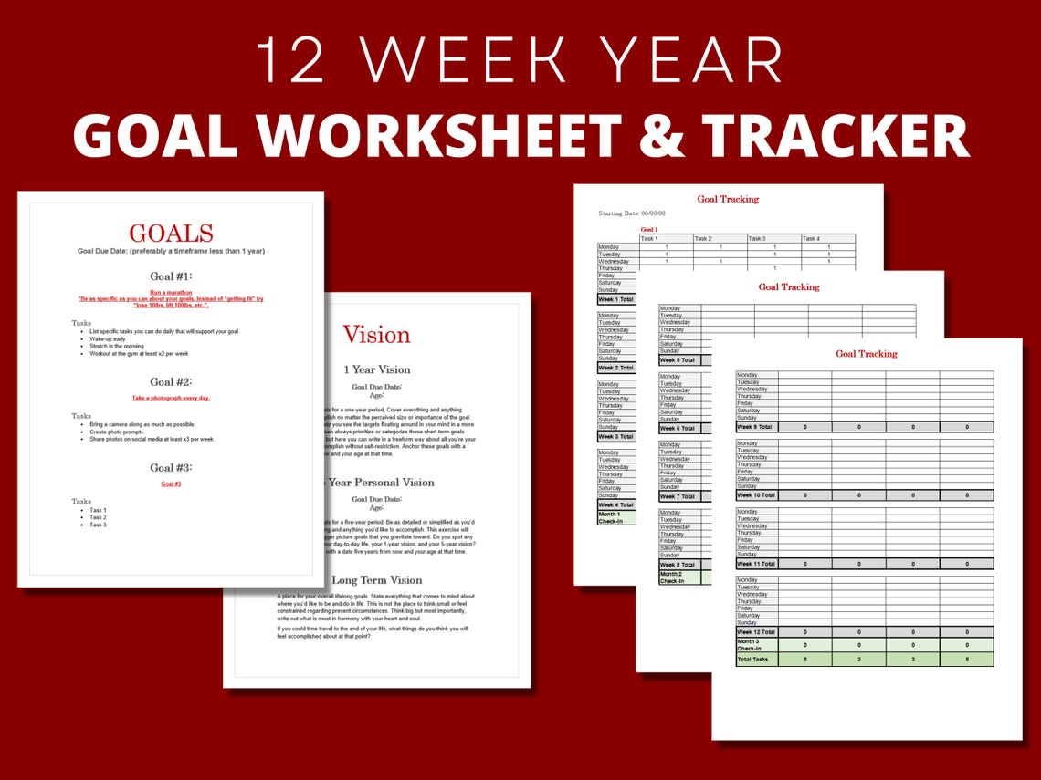 12 Week Year Planner Goal Worksheet & Tracker Template Bundle Etsy 12 Week Year Planner Goal Worksheet & Tracker Template Bundle Etsy