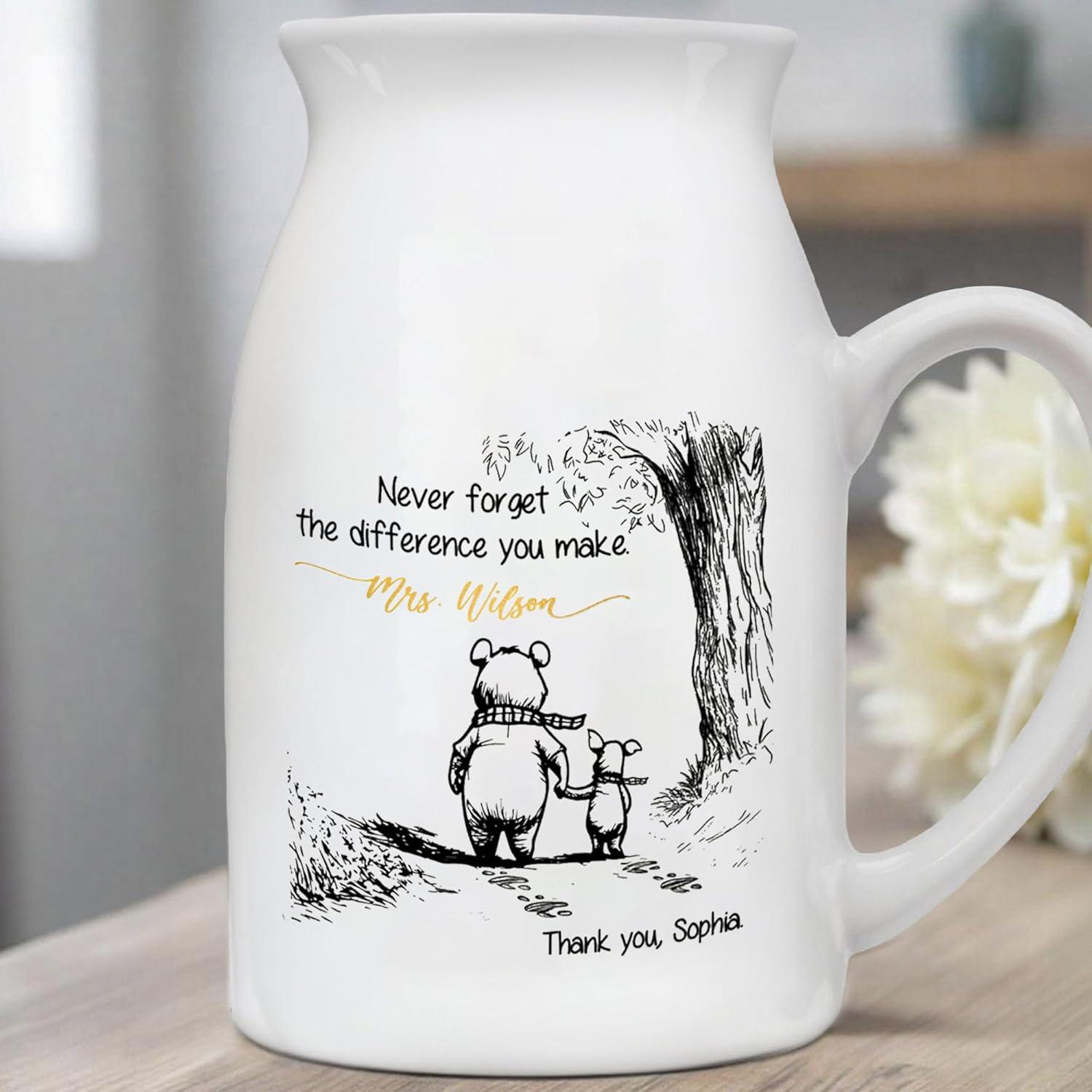 Personalized Never Forget the Difference You Make Teacher Appreciation Flower Vase, Custom Ceramic Flower Vase for Teacher
