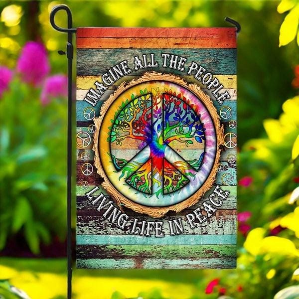 Imagine All The People Living Life In Peace Flag - Hippie Flag Outdoor Decoration for Your Garden