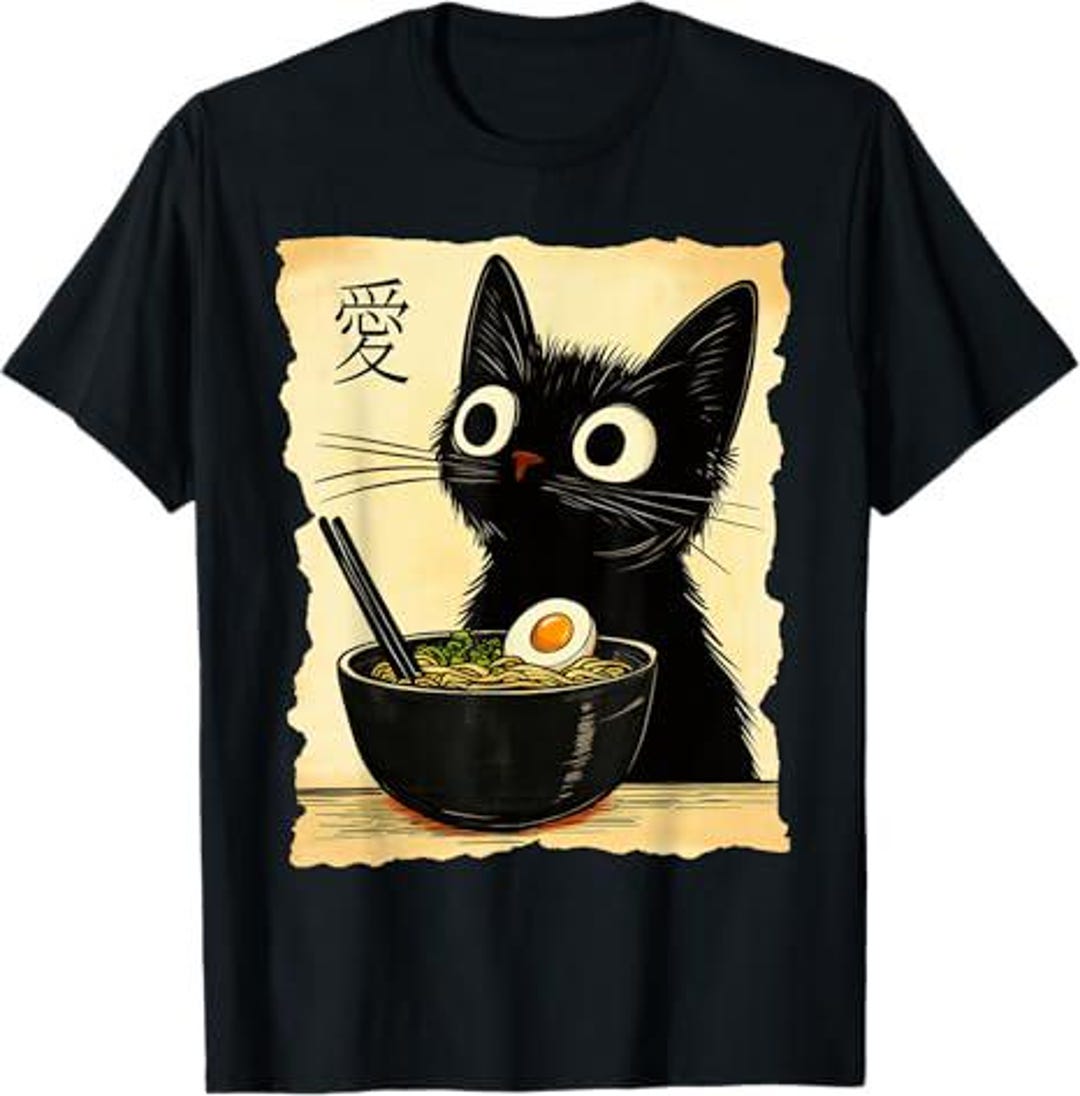 Funny Cat Ramen Graphic Tee Japanese Kawaii Anime Cat T-shirt - Etsy