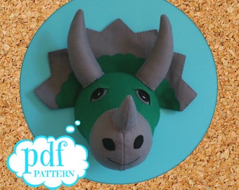 Felt Triceratops Head Sewing Pattern, Dino Wall Decor (PDF Pattern)