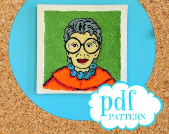 Iris Apfel Punch Needle Pattern, Rug Hooking Design (PDF Download)