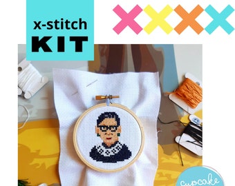 Ruth Bader Ginsburg cross stitch kit.  Mini x-stitch. Easy beginners. Notorious RBG