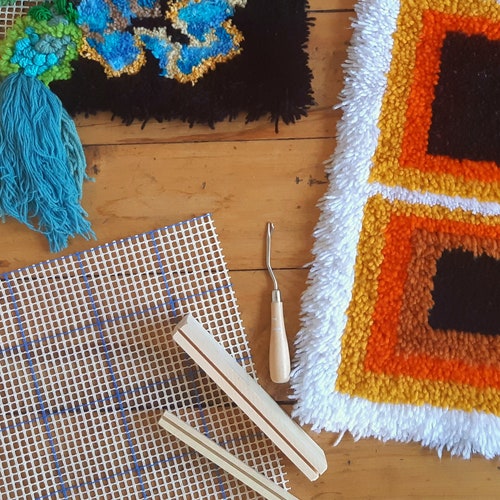 Latch Hooking Starter Kit. Rug Canvas and Latch Hook Tool. Rug Etsy