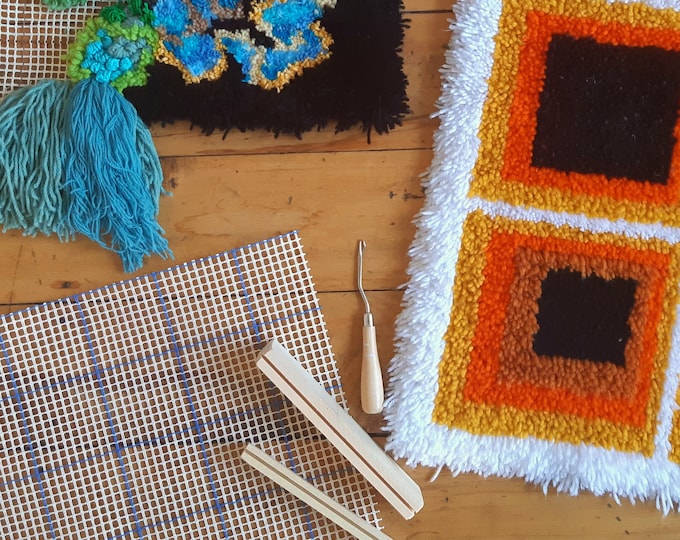 Latch Hooking Starter Kit. Rug Canvas and Latch Hook Tool. Rug Yarn Gauge Choice of 2 or Both